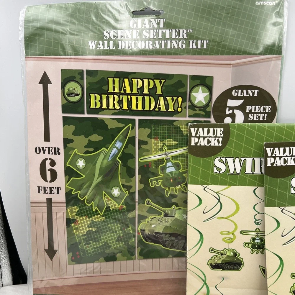 MILITARY ARMY CAMOUFLAGE‎ BIRTHDAY PARTY SET - 6 PACKAGES PARTY SUPPLIES